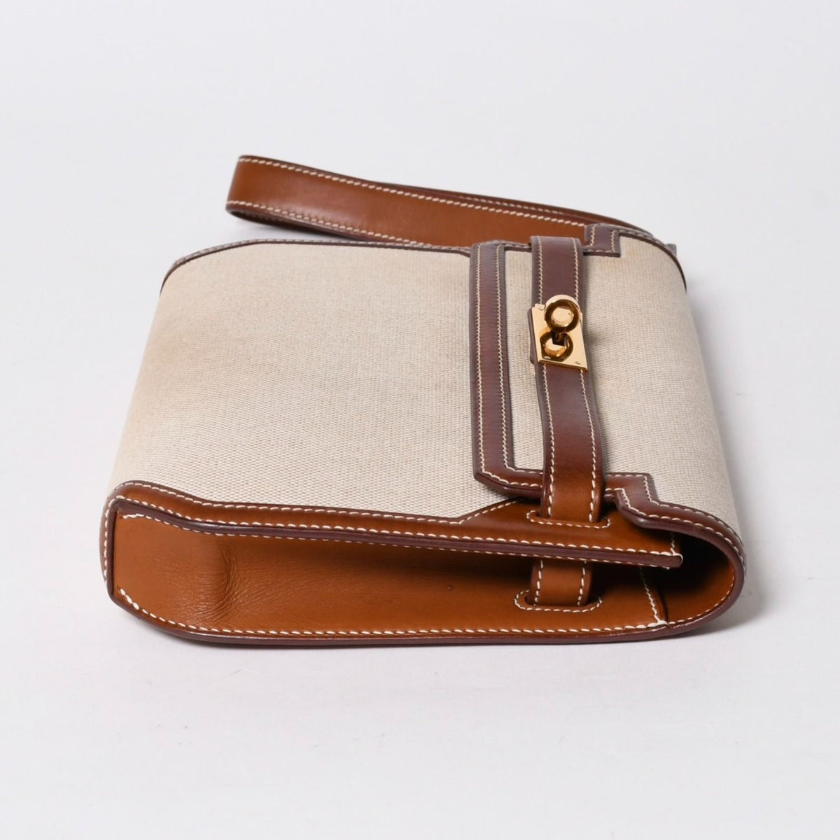 Hermes Kelly Depeches 25 Clutch Beige Brown Toile H Barenia Time — view 5