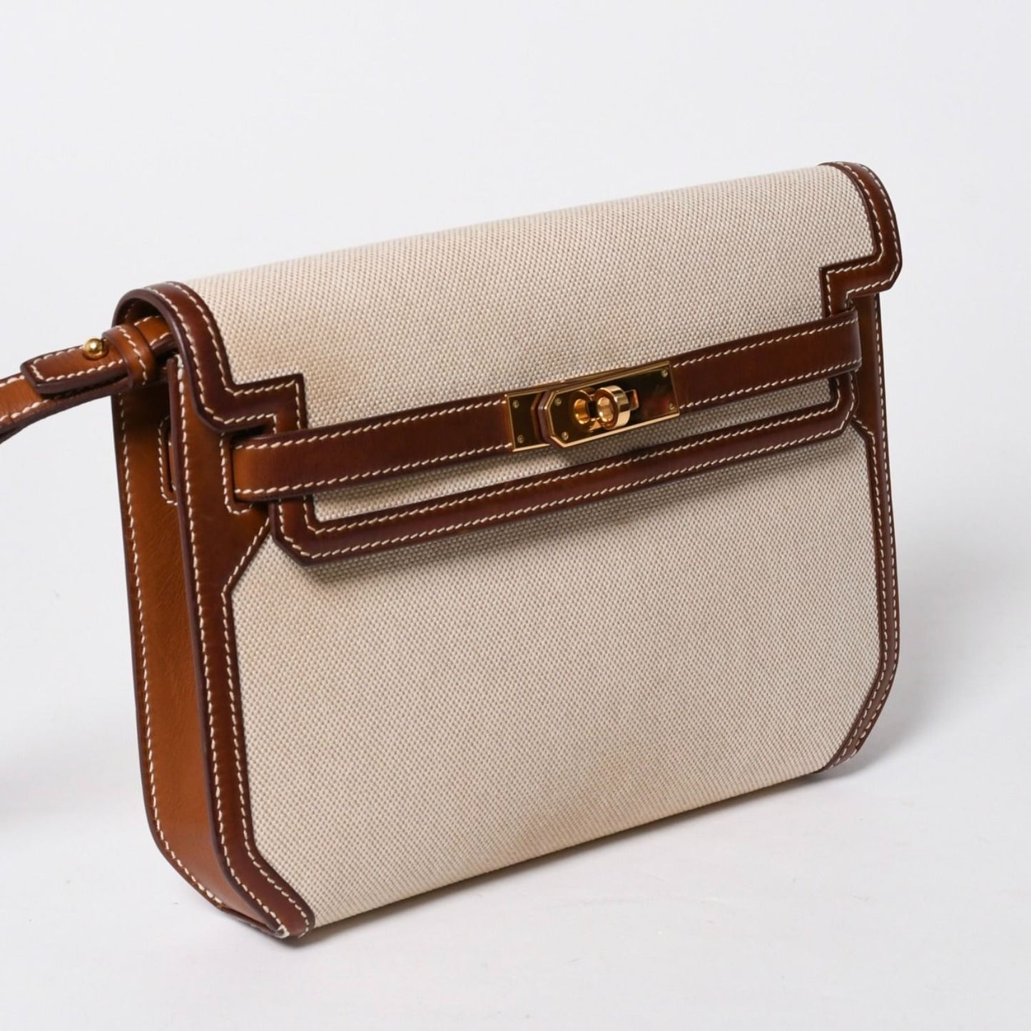 Hermes Kelly Depeches 25 Clutch Beige Brown Toile H Barenia Time — view 4