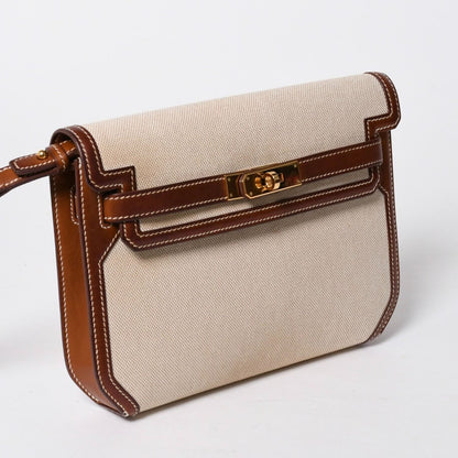 Hermes Kelly Depeches 25 Clutch Beige Brown Toile H Barenia Time — view 4
