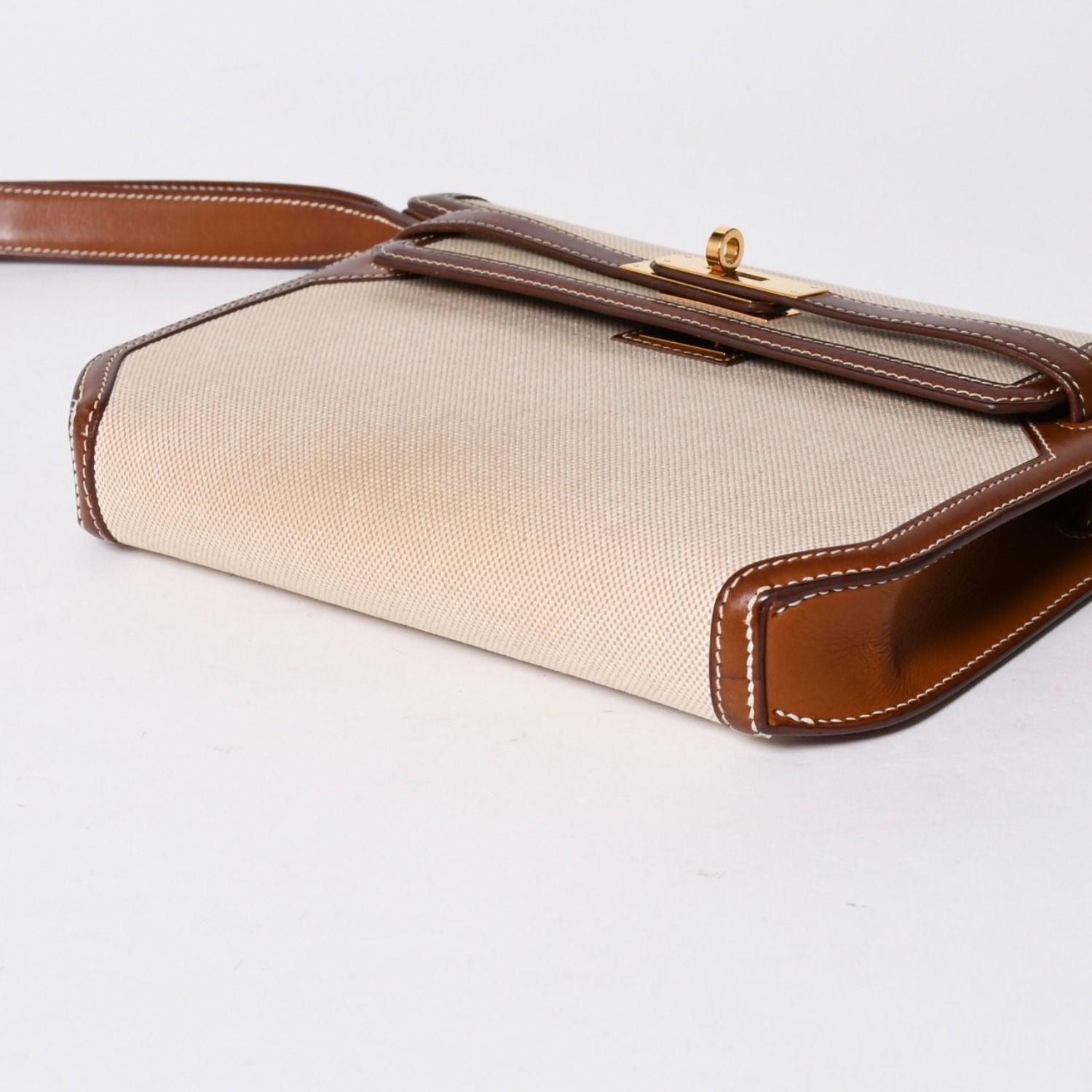Hermes Kelly Depeches 25 Clutch Beige Brown Toile H Barenia Time — view 6