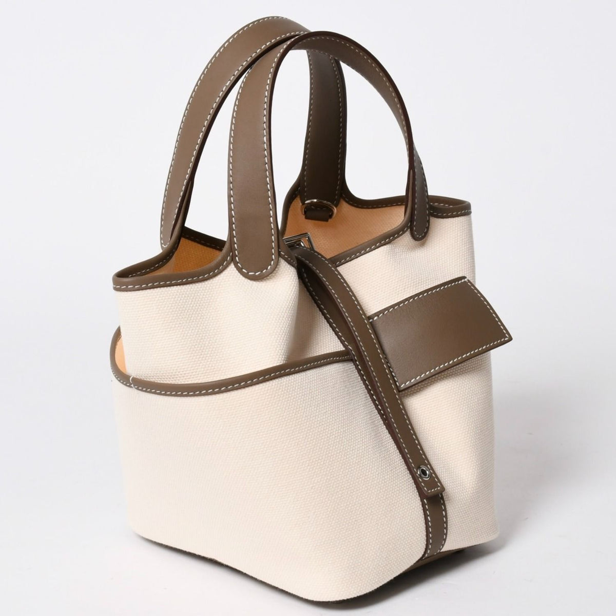 Hermes Picotin Lock PM Cargo Handbag Etoupe Ecru Toilegoeran Silver — view 4