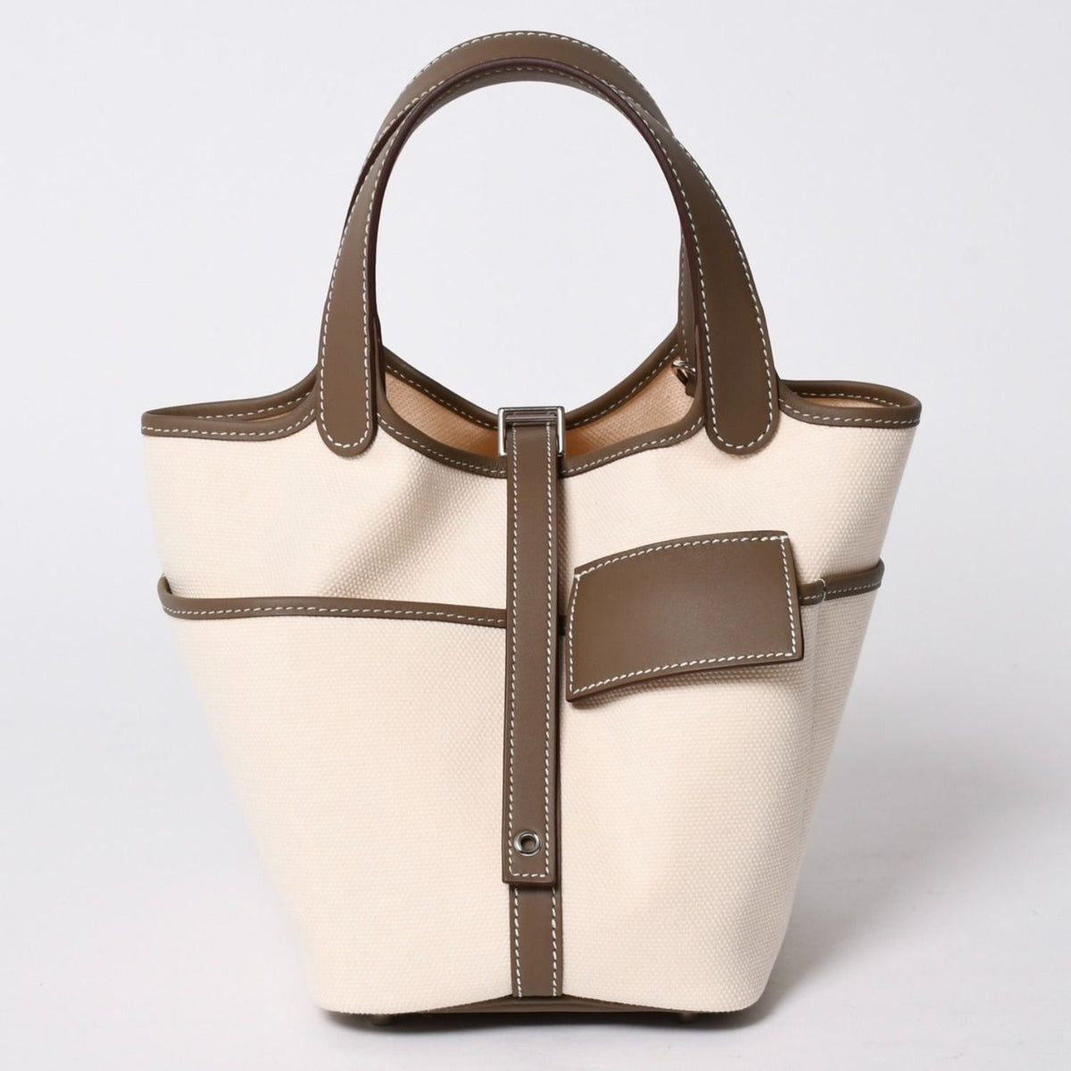 Hermes Picotin Lock PM Cargo Handbag Etoupe Ecru Toilegoeran Silver — view 2