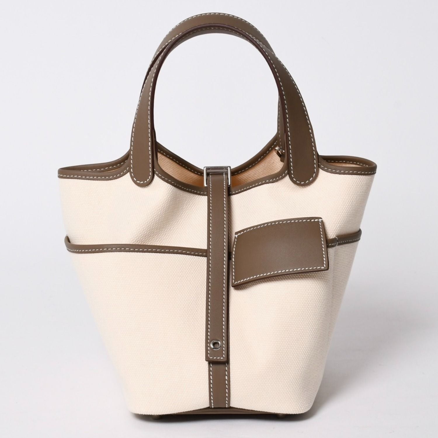 Hermes Picotin Lock PM Cargo Handbag Etoupe Ecru Toilegoeran Silver — view 2