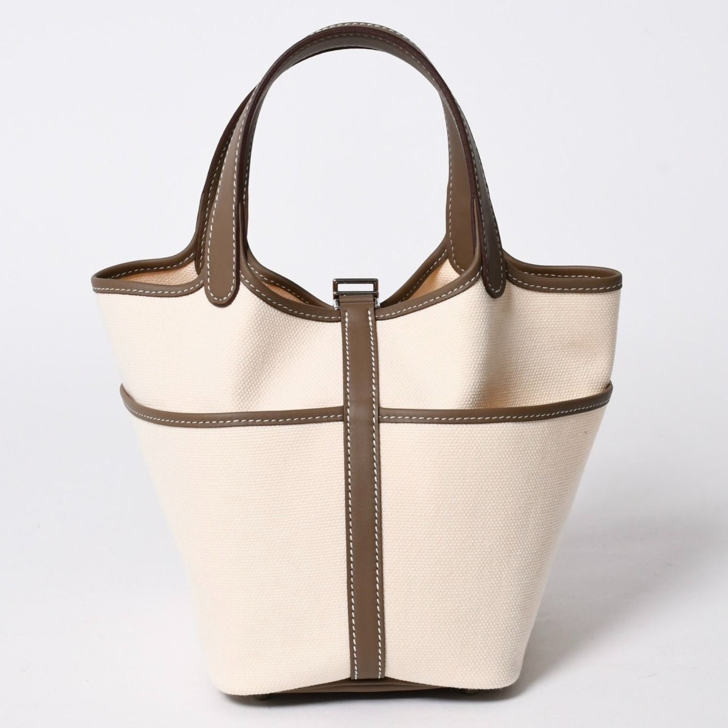 Hermes Picotin Lock PM Cargo Handbag Etoupe Ecru Toilegoeran Silver — view 3
