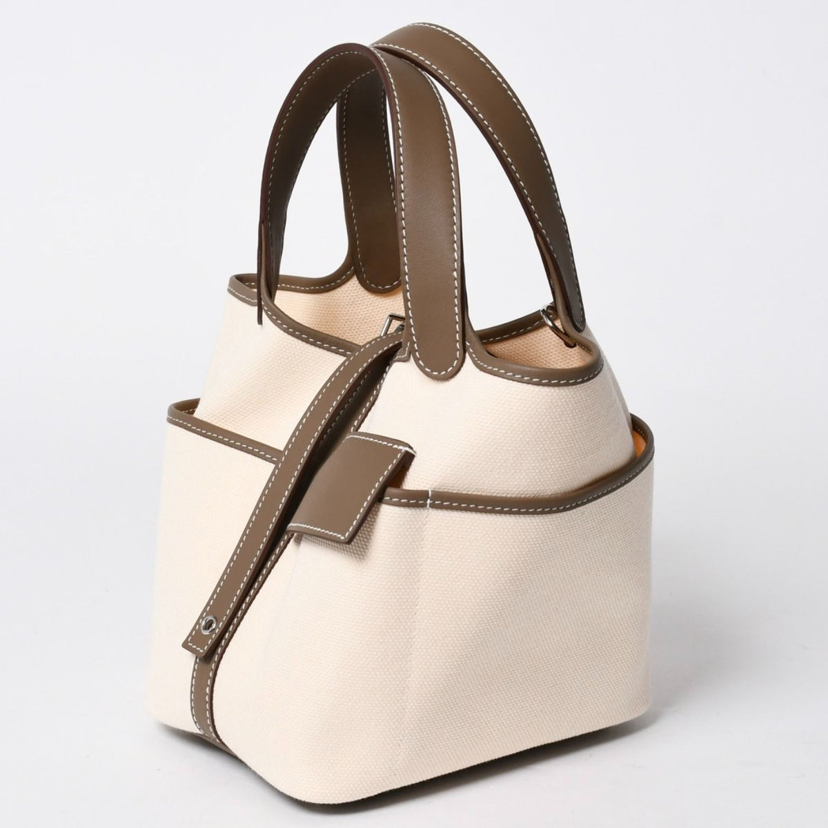 Hermes Picotin Lock PM Cargo Handbag Etoupe Ecru Toilegoeran Silver — view 5