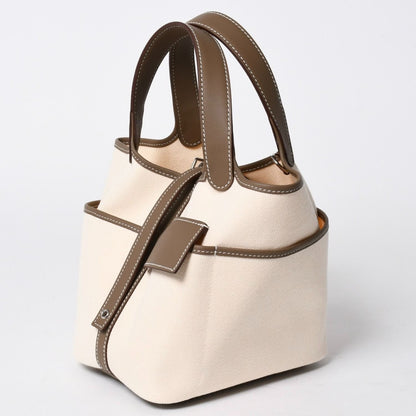 Hermes Picotin Lock PM Cargo Handbag Etoupe Ecru Toilegoeran Silver — view 5