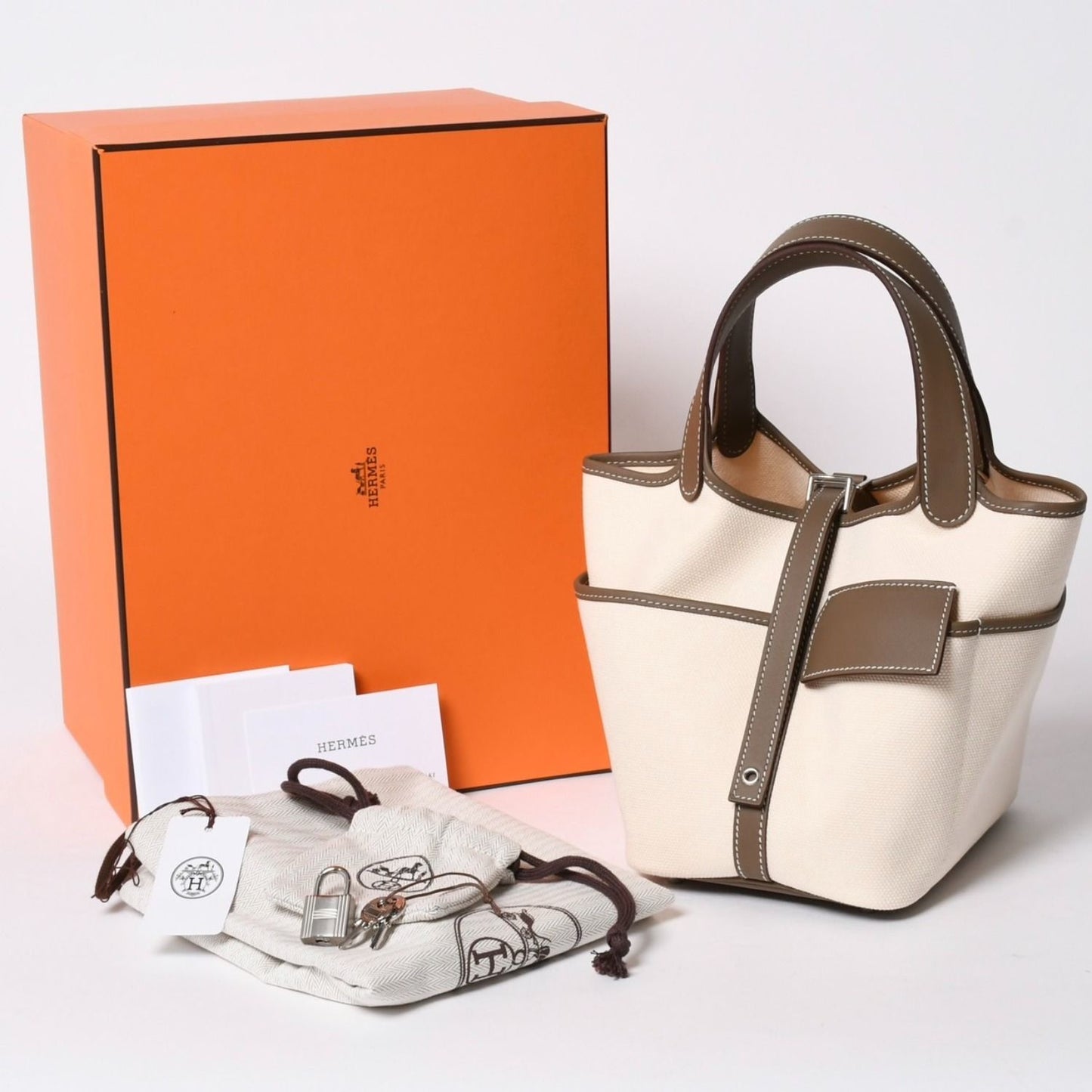 Hermes Picotin Lock PM Cargo Handbag Etoupe Ecru Toilegoeran Silver