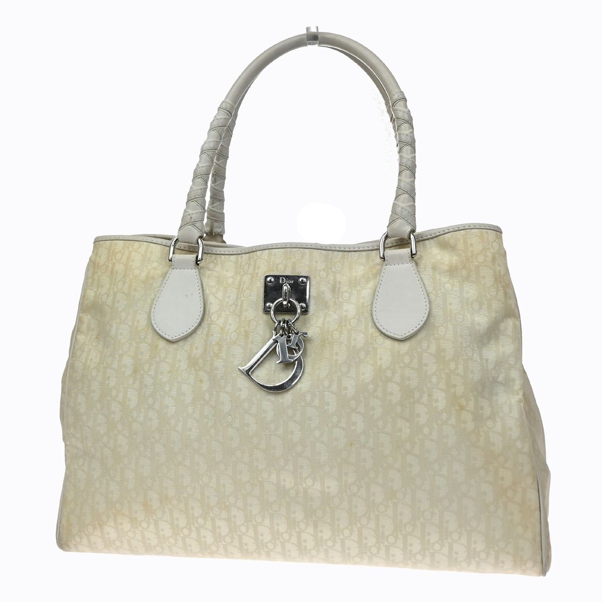Dior Trotter Shoulder Handbag Beige Nylon Leather