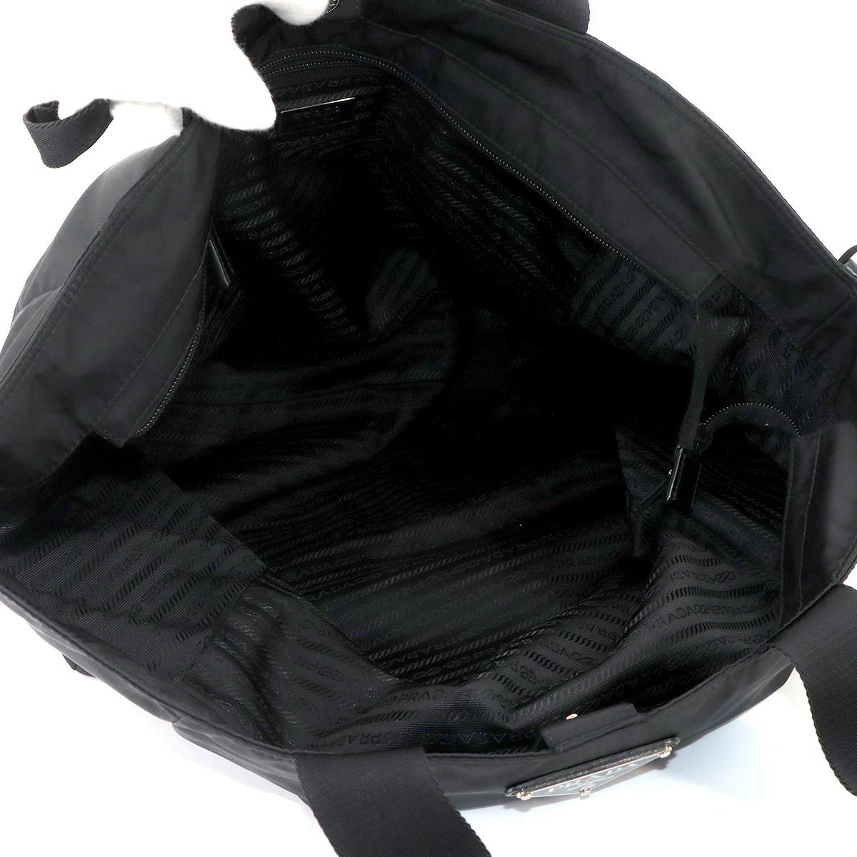 Prada 2-Way Tote Shoulder Bag Nylon Leather Nero Silver — view 6