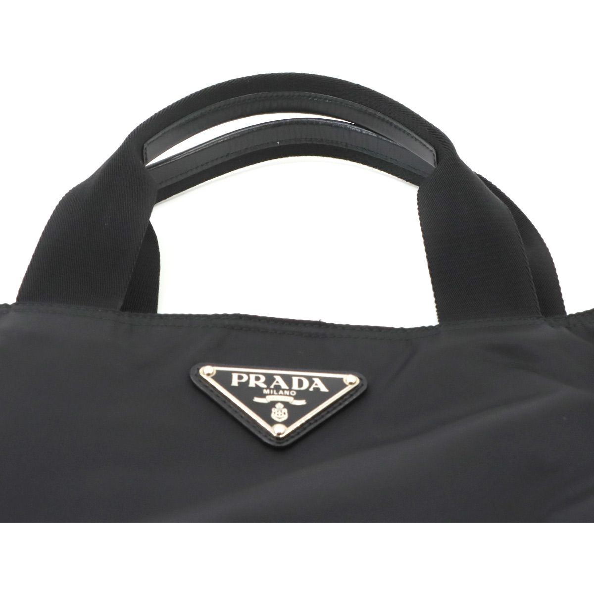 Prada 2-Way Tote Shoulder Bag Nylon Leather Nero Silver — view 8