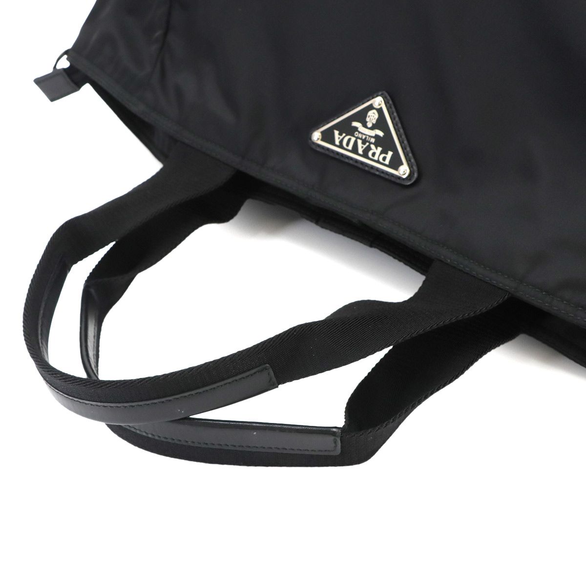 Prada 2-Way Tote Shoulder Bag Nylon Leather Nero Silver — view 5