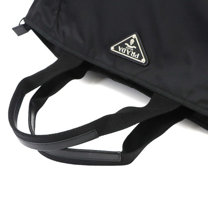 Prada 2-Way Tote Shoulder Bag Nylon Leather Nero Silver — view 5