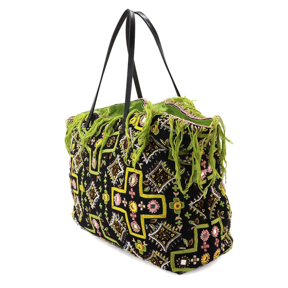 Fendi Beads Embroidery Tote Canvas Leather Multicolor Silver — view 4