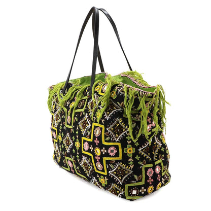 Fendi Beads Embroidery Tote Canvas Leather Multicolor Silver — view 4