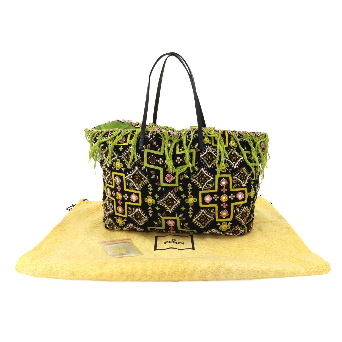 Fendi Beads Embroidery Tote Canvas Leather Multicolor Silver — view 2