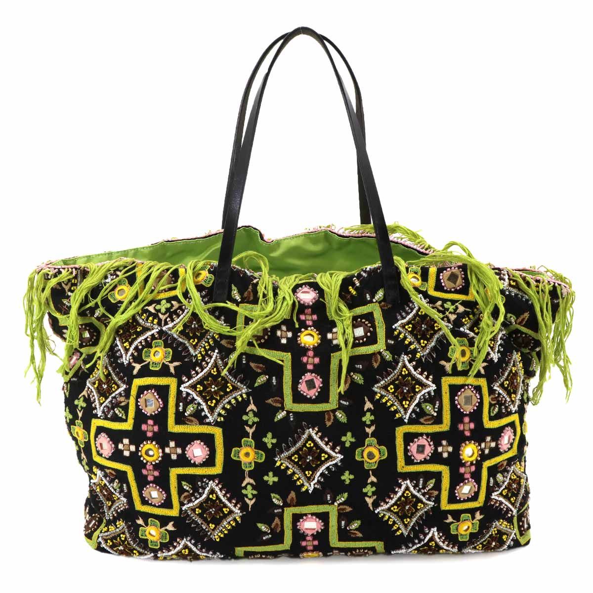 Fendi Beads Embroidery Tote Canvas Leather Multicolor Silver — view 3