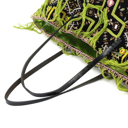 Fendi Beads Embroidery Tote Canvas Leather Multicolor Silver — view 6
