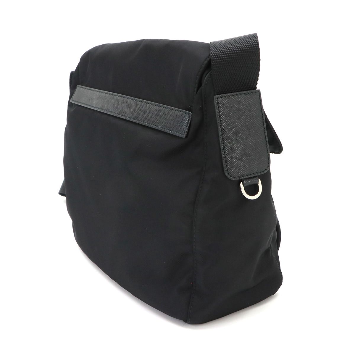 Prada Shoulder Bag Nylon Saffiano Leather Nero Silver Black — view 4
