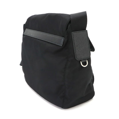 Prada Shoulder Bag Nylon Saffiano Leather Nero Silver Black — view 4