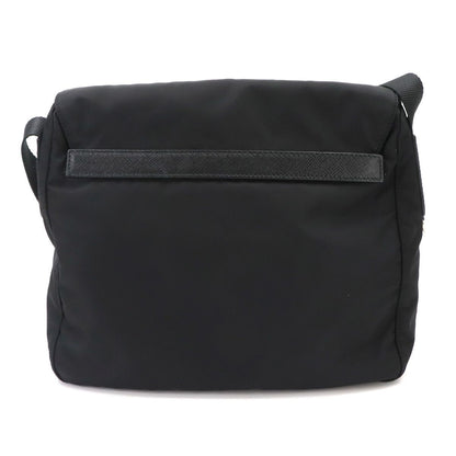 Prada Shoulder Bag Nylon Saffiano Leather Nero Silver Black — view 3