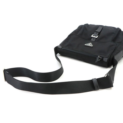 Prada Shoulder Bag Nylon Saffiano Leather Nero Silver Black — view 6