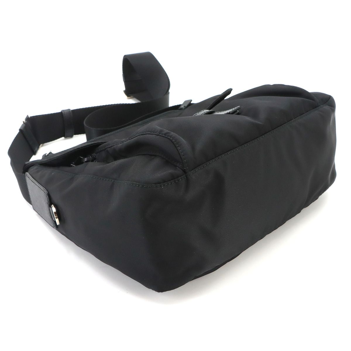 Prada Shoulder Bag Nylon Saffiano Leather Nero Silver Black — view 5