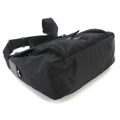 Prada Shoulder Bag Nylon Saffiano Leather Nero Silver Black — view 5