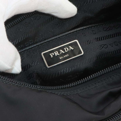 Prada Shoulder Bag Nylon Saffiano Leather Nero Silver Black — view 8