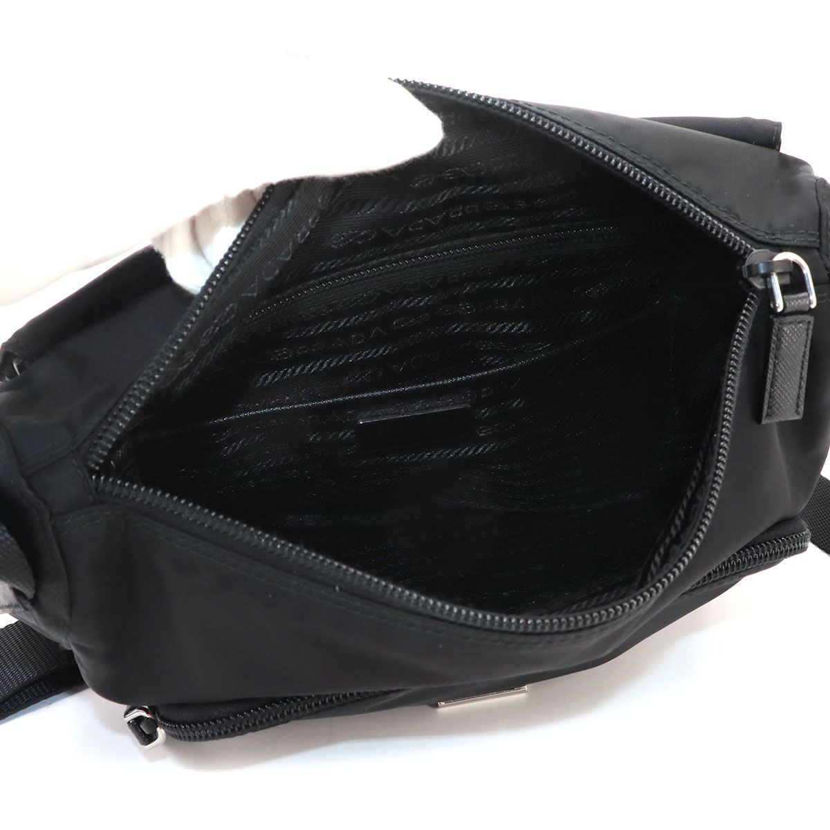 Prada Shoulder Bag Nylon Saffiano Leather Nero Silver Black — view 7