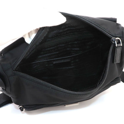 Prada Shoulder Bag Nylon Saffiano Leather Nero Silver Black — view 7