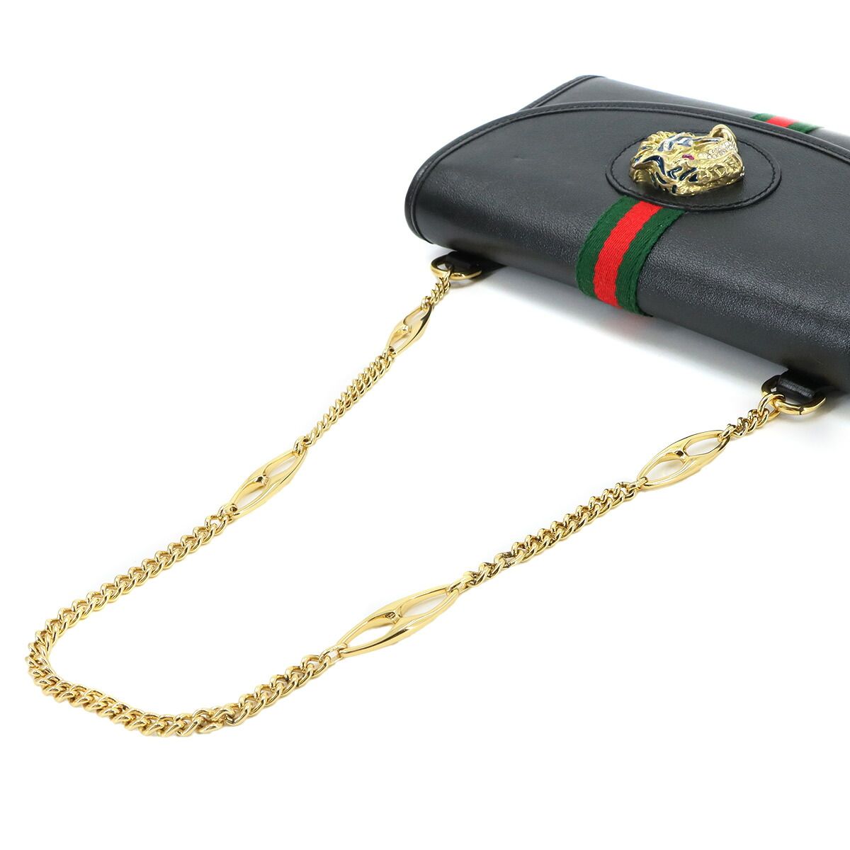 Gucci Rajah Chain Shoulder Bag Leather Black Gold — view 5