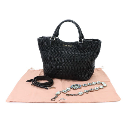 Miu Miu Matelasse 2-Way Hand Chain Shoulder Bag Leather Black Silver — view 2