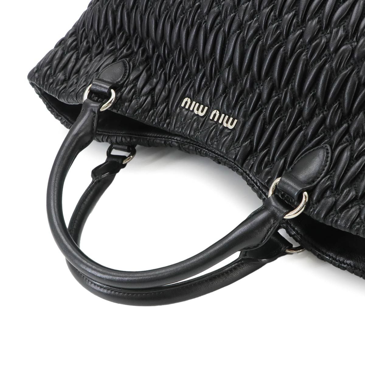 Miu Miu Matelasse 2-Way Hand Chain Shoulder Bag Leather Black Silver — view 6