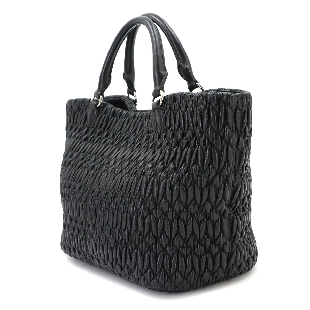 Miu Miu Matelasse 2-Way Hand Chain Shoulder Bag Leather Black Silver — view 4