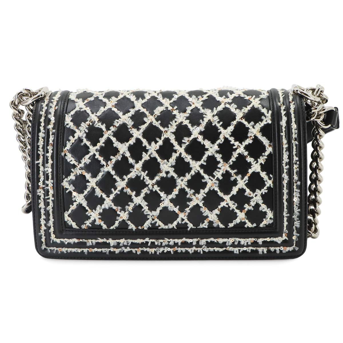 Chanel Boy Small Chain Shoulder Bag Lambskin Black Sequins — view 3