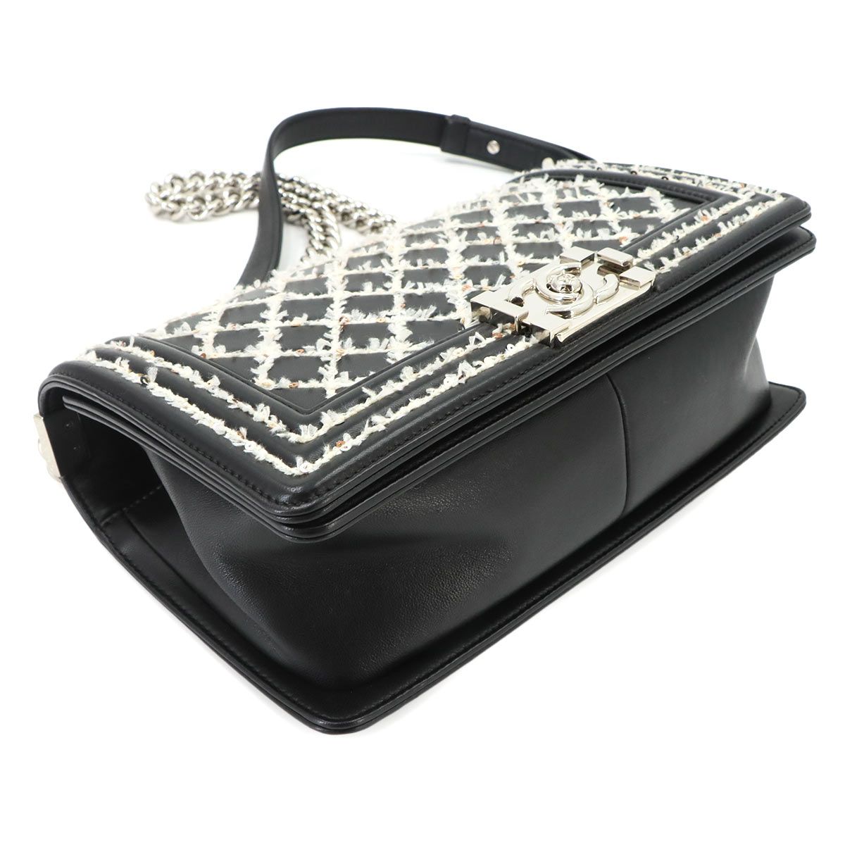 Chanel Boy Small Chain Shoulder Bag Lambskin Black Sequins — view 5