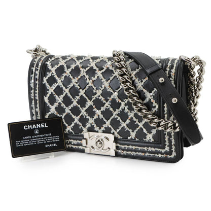 Chanel Boy Small Chain Shoulder Bag Lambskin Black Sequins — view 2