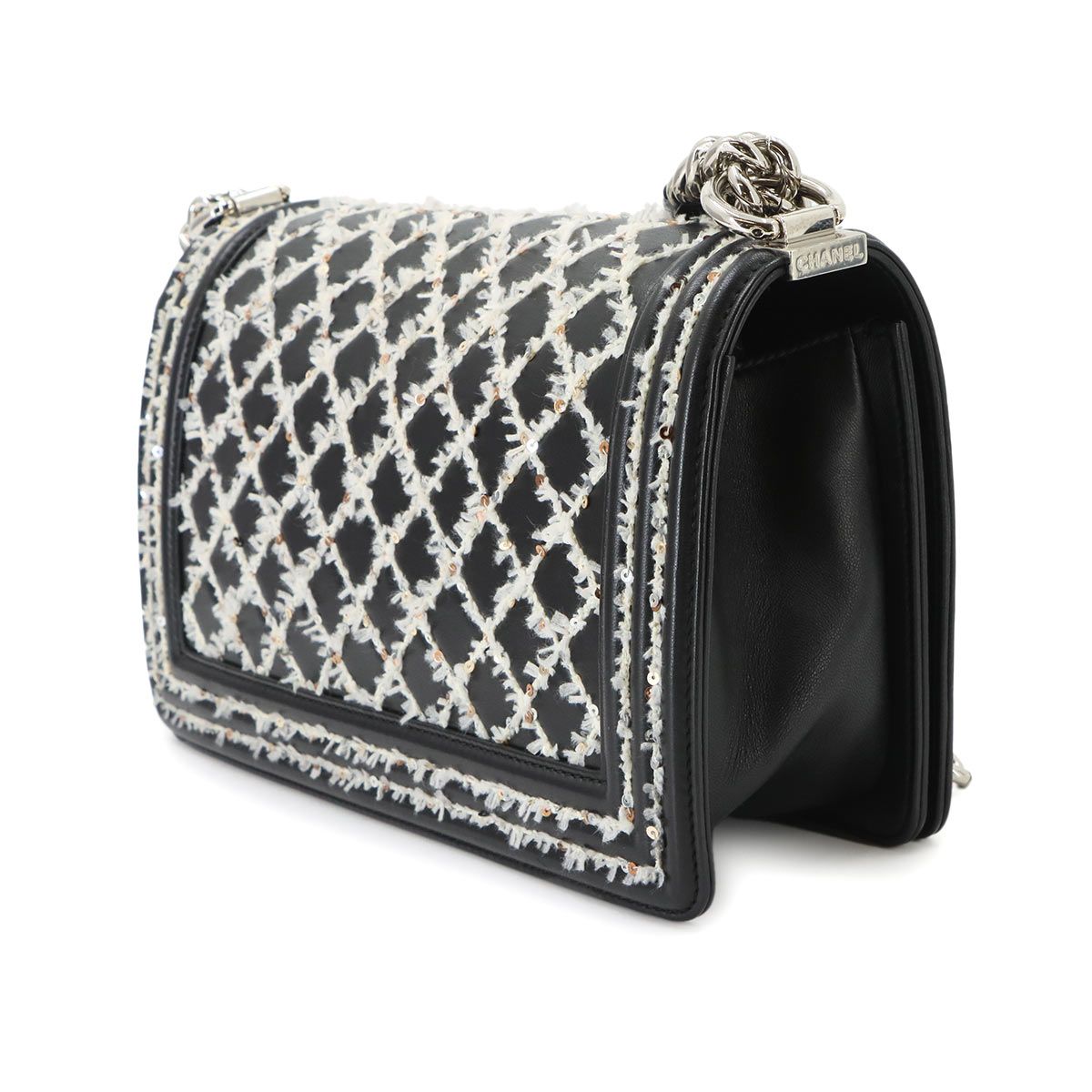 Chanel Boy Small Chain Shoulder Bag Lambskin Black Sequins — view 4