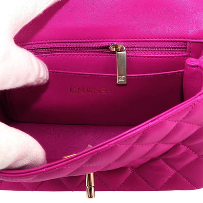 Chanel Quilted Top Handle Mini Flap 2-Way Hand Chain Shoulder Bag Lambskin — view 8
