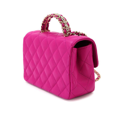 Chanel Quilted Top Handle Mini Flap 2-Way Hand Chain Shoulder Bag Lambskin — view 4