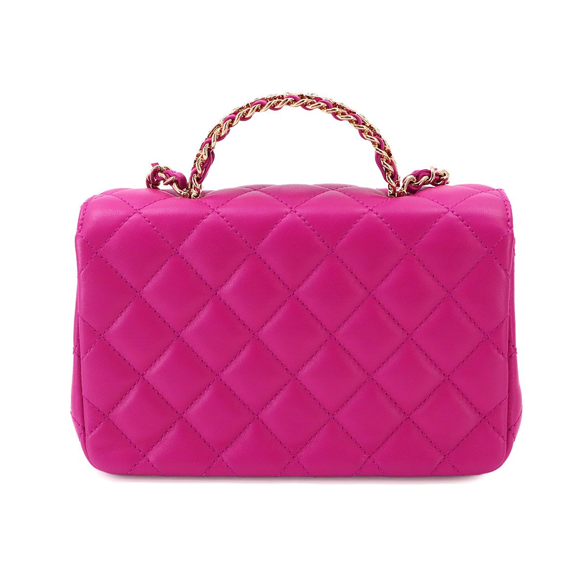 Chanel Quilted Top Handle Mini Flap 2-Way Hand Chain Shoulder Bag Lambskin — view 3