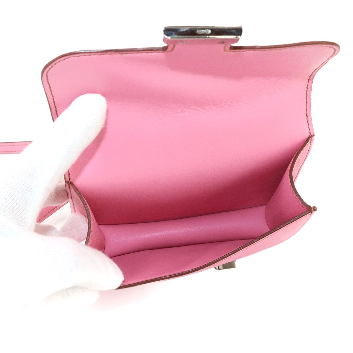 Hermes Constance 14 Micro Shoulder Bag Swift Pink Silver — view 6