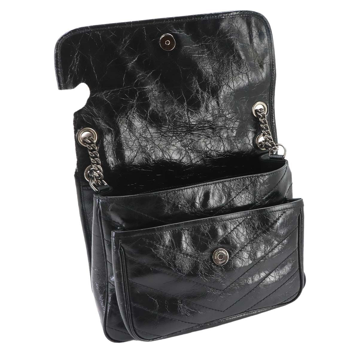 Saint Laurent Niki Medium Chain Shoulder Bag Leather Noir Silver — view 6