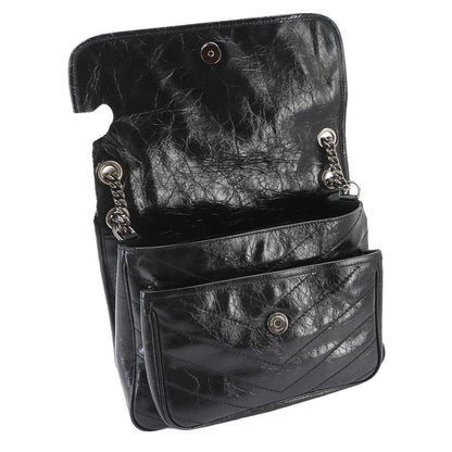 Saint Laurent Niki Medium Chain Shoulder Bag Leather Noir Silver — view 6
