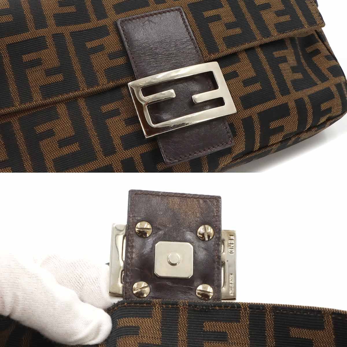 Fendi Zucca Mamma Baguette Shoulder Bag Canvas Leather Brown Silver — view 8