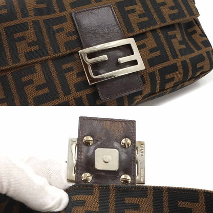 Fendi Zucca Mamma Baguette Shoulder Bag Canvas Leather Brown Silver — view 8