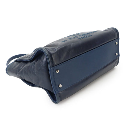 Chanel Deauville Chain Tote Leather Navy Silver — view 5