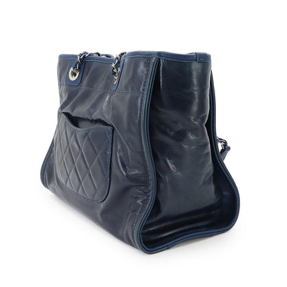 Chanel Deauville Chain Tote Leather Navy Silver — view 4