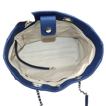 Chanel Deauville Chain Tote Leather Navy Silver — view 7