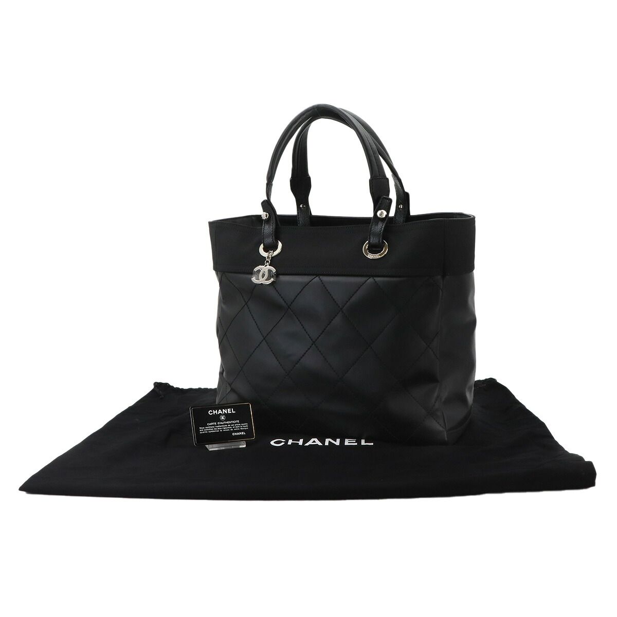 Chanel Paris Biarritz GM Tote Nylon Leather Black Silver — view 2